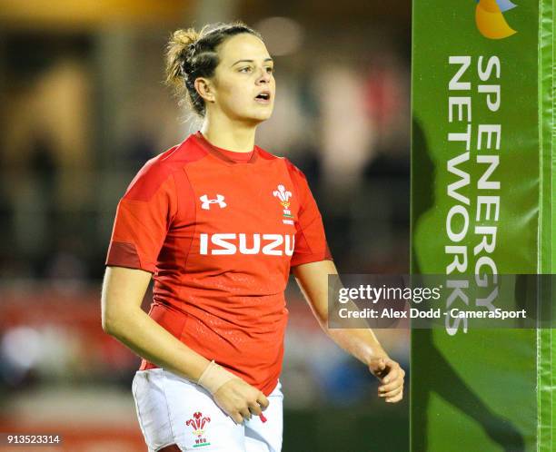 Wales' Jodie Evans during the Women's Six Nations Championships Round 1 match between Wales Women and Scotland Women at Eirias Stadium on February 2,...