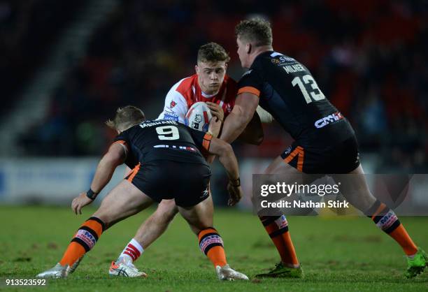 Morgan Knowles of St Helens in action during the Betfred Super League match between St Helens and Castleford Tigers at Langtree Park on February 2,...