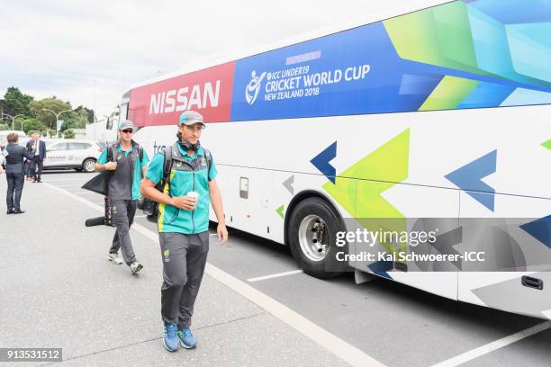 Jonathan Merlo of Australia arrives prior to the ICC U19 Cricket World Cup Final match between Australia and India at Bay Oval on February 3, 2018 in...