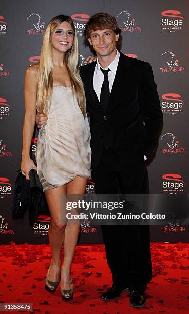 Nicoletta Romanoff and Giorgio Pasotti attend La Bella E La Bestia Red Carpet held at Teatro Nazionale on October 2, 2009 in Milan, Italy.