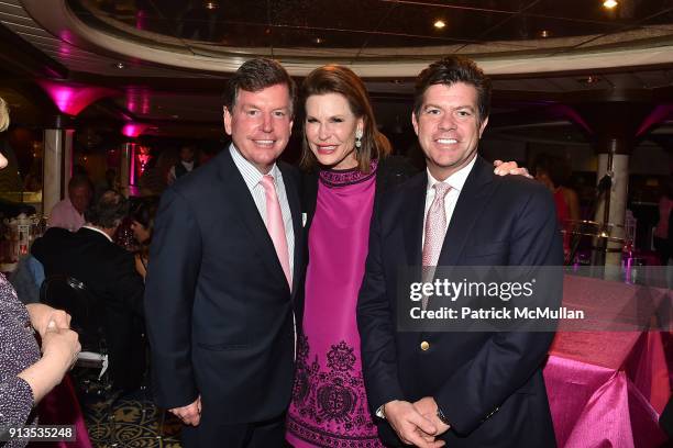 Tom Quick, Nancy Brinker and Michael Donnell attend Susan G. Komen presents the 8th Annual Perfect Pink Party on Bahamas Paradise Cruise Line - The...