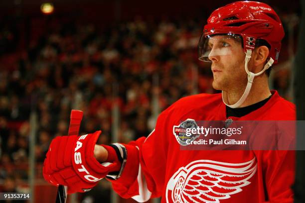 Daniel Cleary of Detroit Red Wings looks on during the 2009 Compuware NHL Premiere Stockholm match between Detroit Red Wings and St. Louis Blues at...