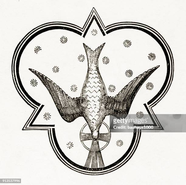 dove, holy spirit christian symbolism engraving - spirituality stock illustrations