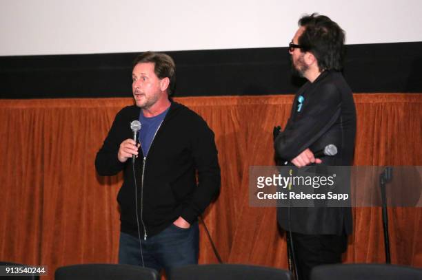 Director Emilio Estevez and SBIFF Executive Director Roger Durling speak at a screening of 'the public' during The 33rd Santa Barbara International...