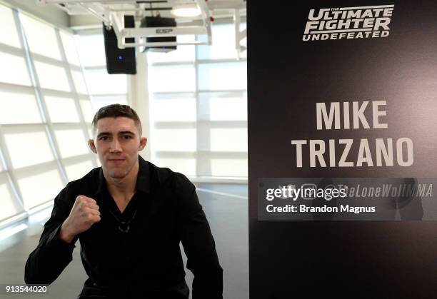 Mike Trizano speaks to the media during the The Ultimate Fighter: Undefeated Cast & Coaches Media Day inside the UFC Performance institute on...