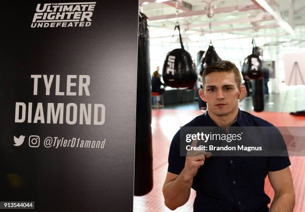 Tyler Diamond poses for a photo during the The Ultimate Fighter: Undefeated Cast & Coaches Media Day inside the UFC Performance institute on February...