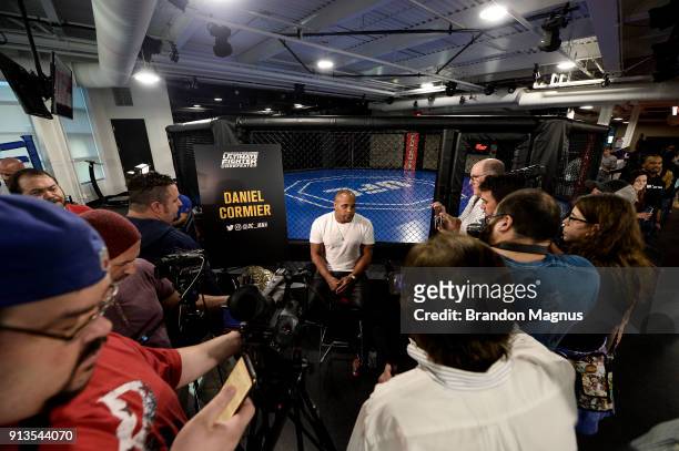 Daniel Cormier speaks to the media during the The Ultimate Fighter: Undefeated Cast & Coaches Media Day inside the UFC Performance institute on...