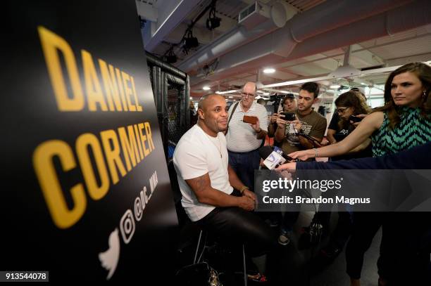 Daniel Cormier speaks to the media during the The Ultimate Fighter: Undefeated Cast & Coaches Media Day inside the UFC Performance institute on...