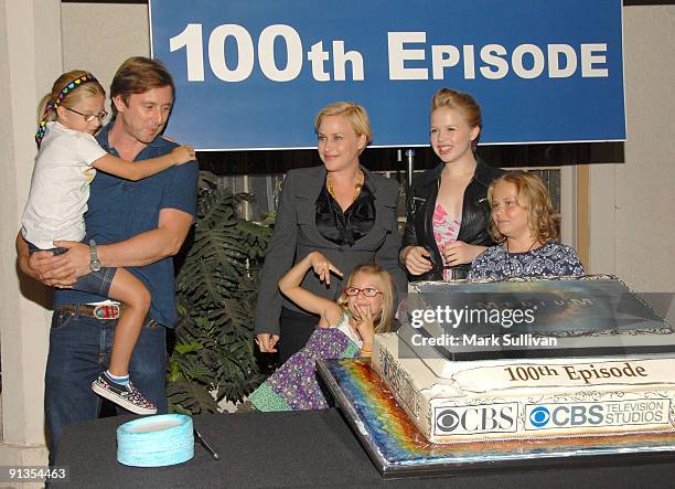 Actors Madison Carabello, Jake Weber, Patricia Arquette, Miranda Carabello, Sofia Vassilleva and Maria Lark attend the cake cutting celebration for...