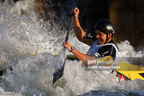 Julian Potvin Bernal of Canada competes in the Men's Canoe Single C1 during the 2009 Charlotte Open at the US National Whitewater Center on October...