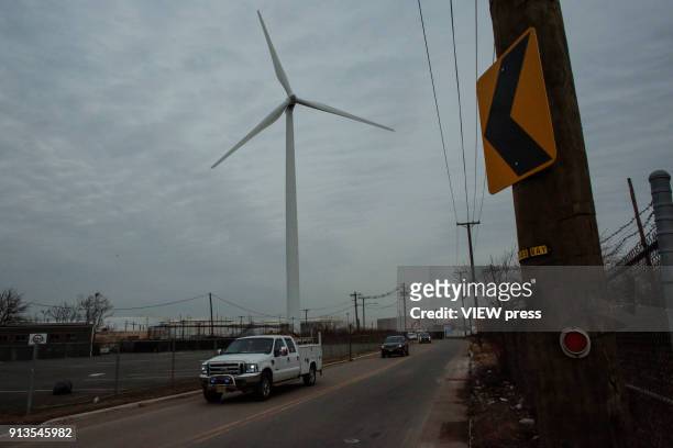 View of A wind turbine is seen on February 01, 2018 in Bayonne, New Jersey. The White House is seeking deep cuts to the Energy Department office...