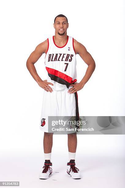 Brandon Roy of the Portland Trail Blazers poses for a portrait during 2009 NBA Media Day at The Rose Garden on September 28, 2009 in Portland,...