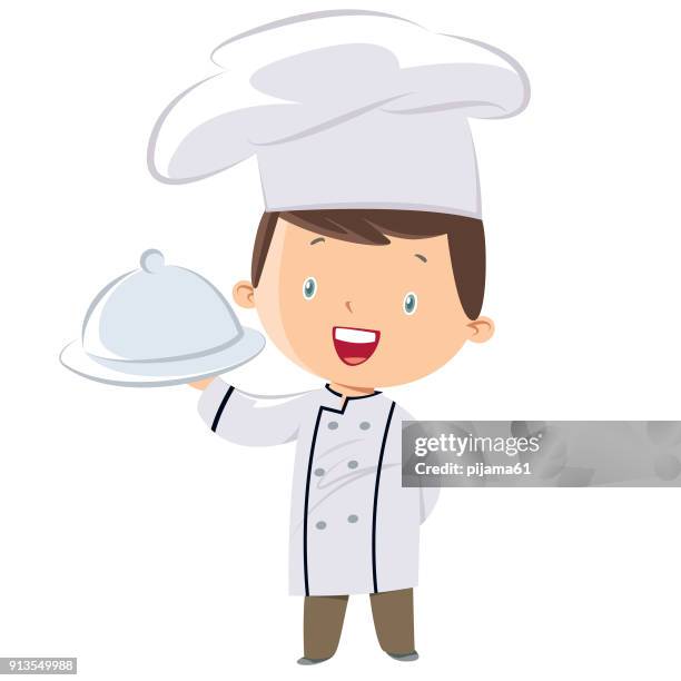 little chef bringing the dishes - chefs hat stock illustrations