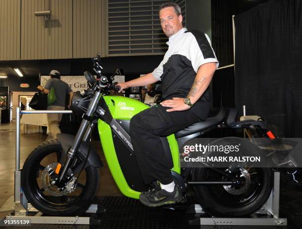 Brammo Enertia electric powered motorbike that has a top speed of over 60 mph and a range of 42 miles at the fourth annual AltCar Expo in Los Angeles...