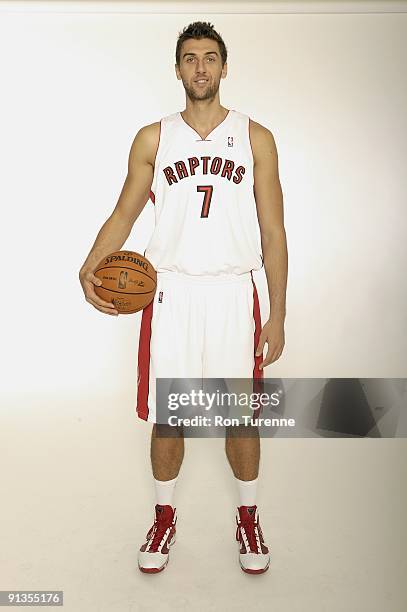 Andrea Bargnani of the Toronto Raptors poses for a portrait during 2009 NBA Media Day on September 28, 2009 at Air Canada Centre in Toronto, Canada....