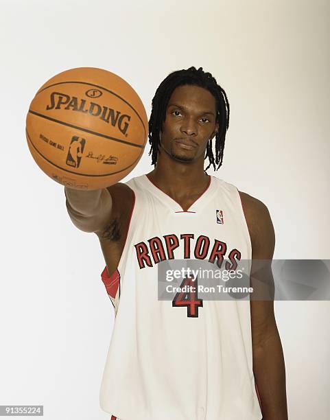 Chris Bosh of the Toronto Raptors poses for a portrait during 2009 NBA Media Day on September 28, 2009 at Air Canada Centre in Toronto, Canada. NOTE...