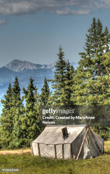 close to a tent in the mountains - weminuche wilderness stock pictures, royalty-free photos & images