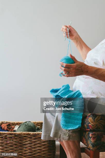 senior woman knitting - west chester, ohio stock pictures, royalty-free photos & images