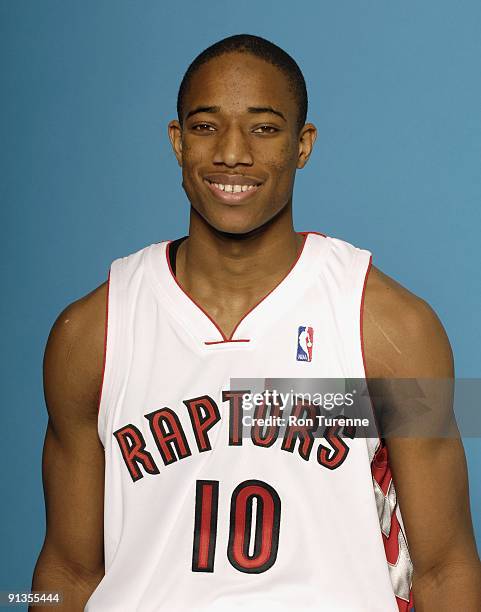 DeMar DeRozan of the Toronto Raptors poses for a portrait during 2009 NBA Media Day on September 28, 2009 at Air Canada Centre in Toronto, Canada....