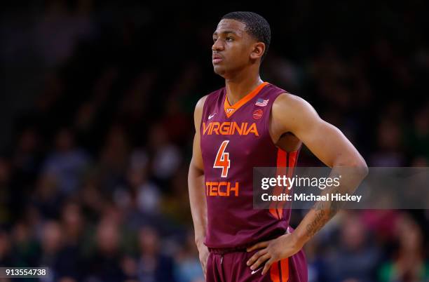 Nickeil Alexander-Walker of the Virginia Tech Hokies is seen during the game against the Notre Dame Fighting Irish at Purcell Pavilion on January 27,...