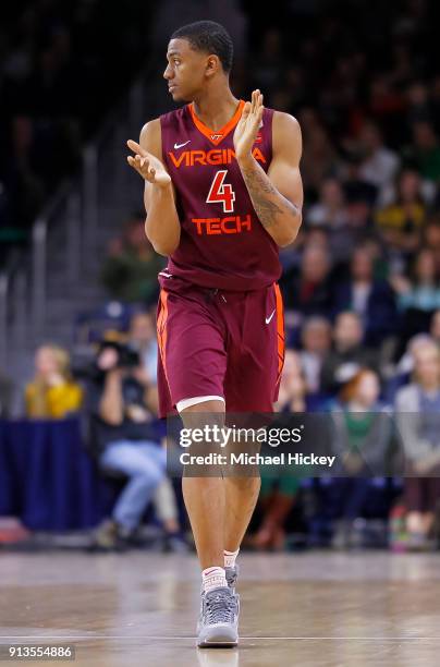 Nickeil Alexander-Walker of the Virginia Tech Hokies is seen during the game against the Notre Dame Fighting Irish at Purcell Pavilion on January 27,...