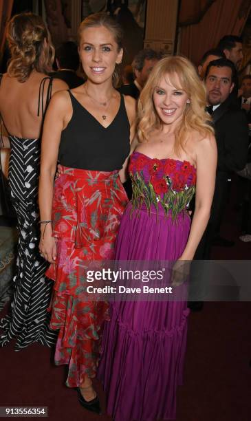 Nicki Shields and Kylie Minogue attend the official gala dinner on the eve of the first all electric ABB FIA Formula E race at Palacio Cousino on...