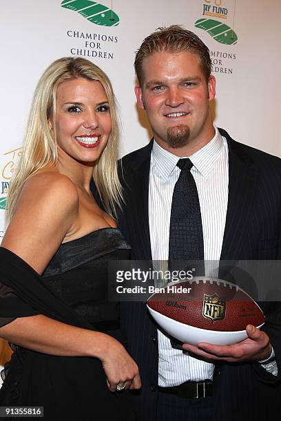 Adam Koets of the New York Giants and Taya Wyss attend the 5th Annual Tom Coughlin Jay Fund's Champions for Children Gala at Cipriani 42nd Street on...