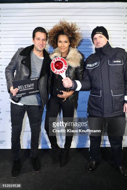 Sebastian Helbig , Marie Amière, and Polizist during the Opening of the Different Fashion Store at Hafencity on February 1, 2018 in Hamburg, Germany.