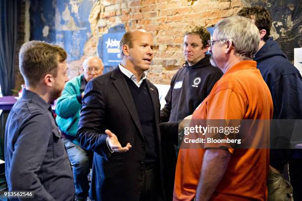 Representative John Delaney, a Democrat from Maryland and 2020 presidential candidate, speaks to attendees during a fundraiser for Abby Finkenauer, a...