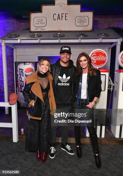 Rachel Platten, Dak Prescott and Cindy Crawford at Pepsi Generations Live Pop-Up on February 2, 2018 in Minneapolis, Minnesota.