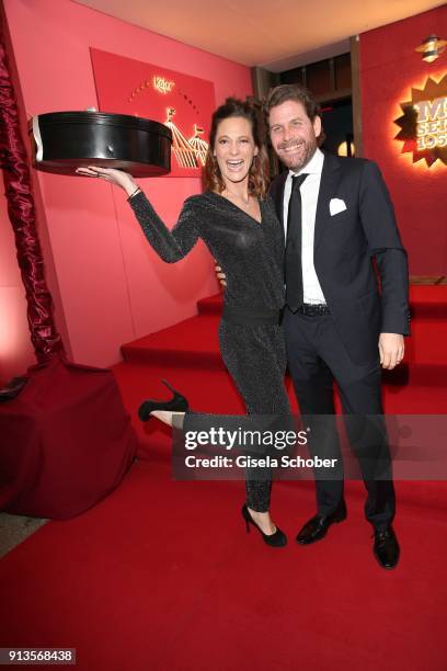 Philip Greffenius and his wife Evelyne Greffenius with present during Michael Kaefer's 60th birthday celebration at Postpalast on February 2, 2018 in...