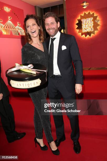 Philip Greffenius and his wife Evelyne Greffenius with present during Michael Kaefer's 60th birthday celebration at Postpalast on February 2, 2018 in...