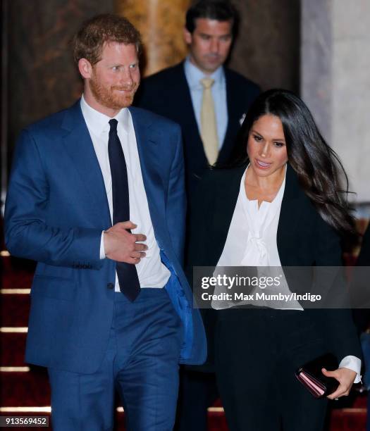 Prince Harry and fiance Meghan Markle attend the 'Endeavour Fund Awards' Ceremony at Goldsmiths' Hall on February 1, 2018 in London, England. The...