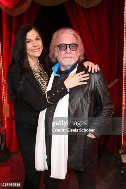 Bernhard Paul and his wife Eliana Larible during Michael Kaefer's 60th birthday celebration at Postpalast on February 2, 2018 in Munich, Germany.