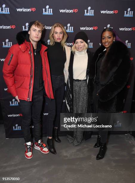 Neels Visser, Meredith Mickelson, Skylar Grey and Justine Skye attend the Verizon Up Member's Lounge at Super Bowl LIVE presented by Verizon on...