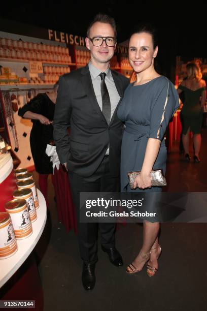 Holger Stromberg and his wife Nikita Stromberg during Michael Kaefer's 60th birthday celebration at Postpalast on February 2, 2018 in Munich, Germany.