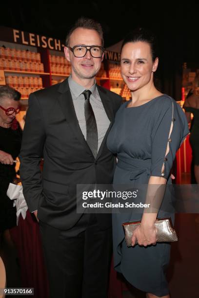 Holger Stromberg and his wife Nikita Stromberg during Michael Kaefer's 60th birthday celebration at Postpalast on February 2, 2018 in Munich, Germany.