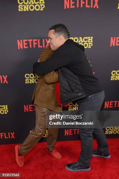 Deion Sanders and Tony Gonzalez attend a special screening of Netflix's "Coach Snoop: Season 1" at Saint Anthony Main Theatre on February 2, 2018 in...