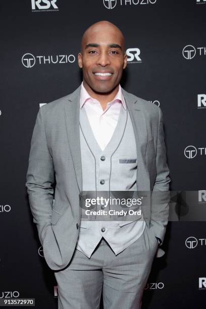 Tiki Barber arrives at the Thuzio & Rosenhaus Party during Super Bowl weekend at The Exchange & Alibi Lounge on February 2, 2018 in Minneapolis,...