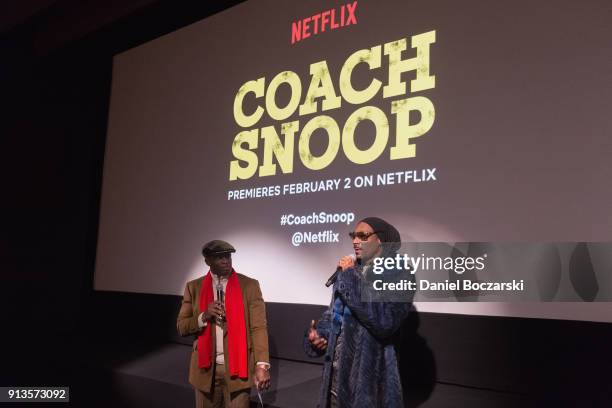 Deion Sanders and Snoop Dogg introduce a special screening of Netflix's "Coach Snoop: Season 1" at Saint Anthony Main Theatre on February 2, 2018 in...