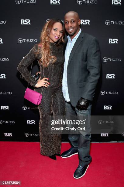 Kimberly Starks and Duane Starks arrive at the Thuzio & Rosenhaus Party during Super Bowl weekend at The Exchange & Alibi Lounge on February 2, 2018...