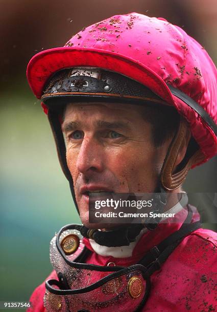 Darren Beadman leaves the mounting yard following the Arrowfield Stud Flight Stakes during the Arrowfield Stud Super Saturday meeting at Royal...