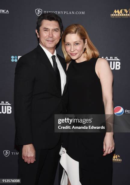 Actor Lou Diamond Phillips and actress Yvonne Boismier Phillips arrive at the 26th Annual Movieguide Awards - Faith And Family Gala at the Universal...