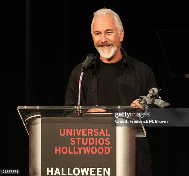 Makeup artist Rick Baker is honored during the Universal Studios' Chiller Eyegore Awards Halloween Horror Nights Kick-Off at Universal City Walk on...
