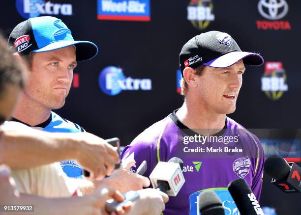 Colin Ingram captain of the Adelaide Strikers and George Bailey captain of the Melbourne Renegades speak to media during the Big Bash League Final...