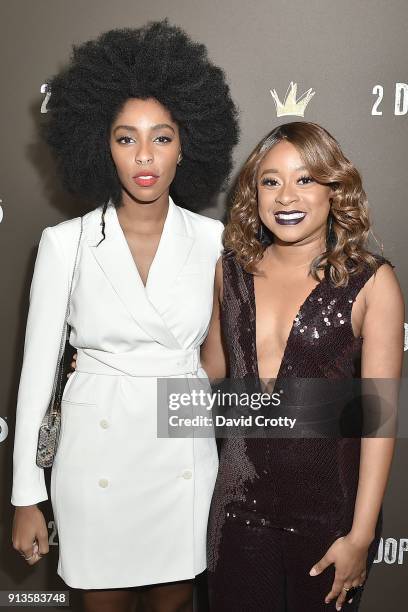 Jessica Williams and Phoebe Robinson attend HBO's "2 Dope Queens" Los Angeles Slumber Party Premiere at NeueHouse Hollywood on February 2, 2018 in...