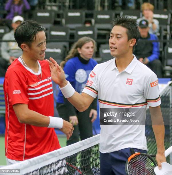 Japanese tennis player Kei Nishikori defeats Taiwan's Jason Jung in straight sets to advance to the final of the RBC Tennis Championships, an ATP...