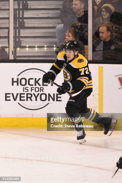 Frank Vatrano of the Boston Bruins skates against the St. Louis Blues at the TD Garden on February 1, 2018 in Boston, Massachusetts.