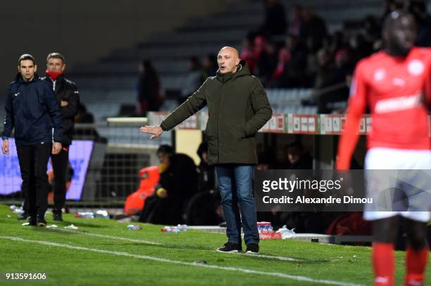 Olivier Pantaloni Coach of Ajaccio during Ligue 2 match between Nimes and AC Ajaccio at Stade des Costieres on February 2, 2018 in Nimes, France.