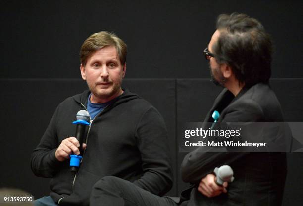 Emilio Estevez and SBIFF Executive Director Roger Durling speak at the Film Studies Q&A during The 33rd Santa Barbara International Film Festival at...